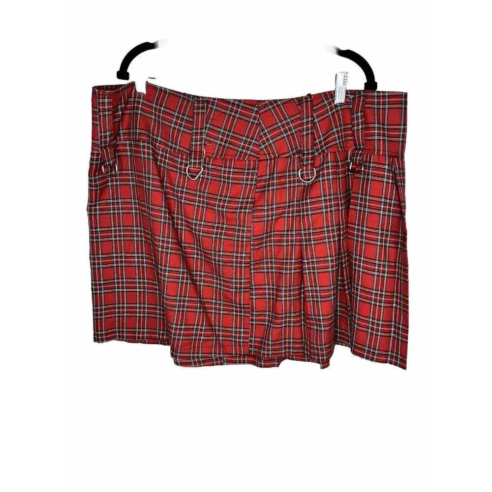 Vintage Lip Service Red Black Plaid Pleated Mini Skirt Grunge Goth Emo Size 20 I